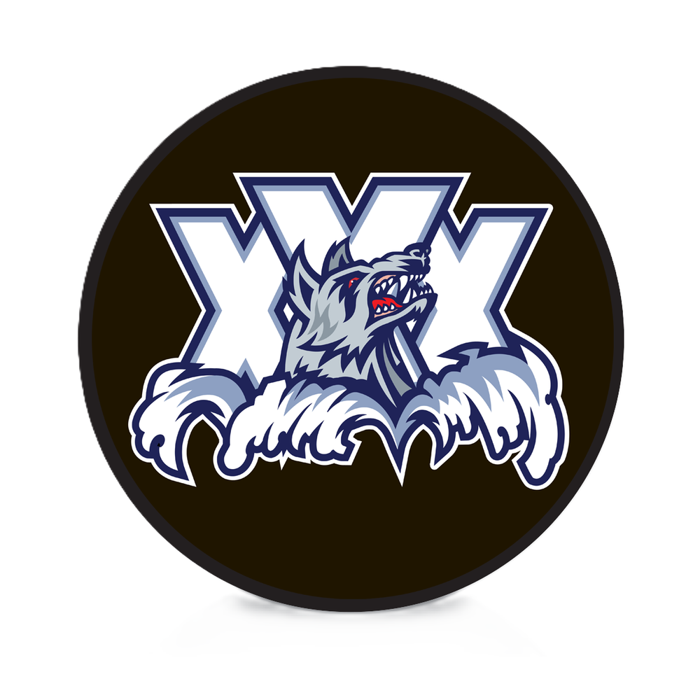 Hartford Wolf Pack "XXX" Primary Logo Souvenir Hockey Puck Front View