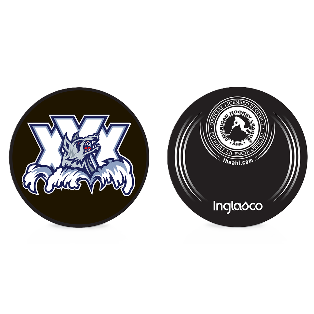 Hartford Wolf Pack "XXX" Primary Logo Souvenir Hockey Puck - Front and Back View
