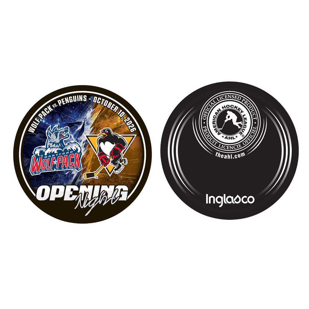 Hartford Wolf Pack Opening Night Souvenir Hockey Puck - Front and Back View