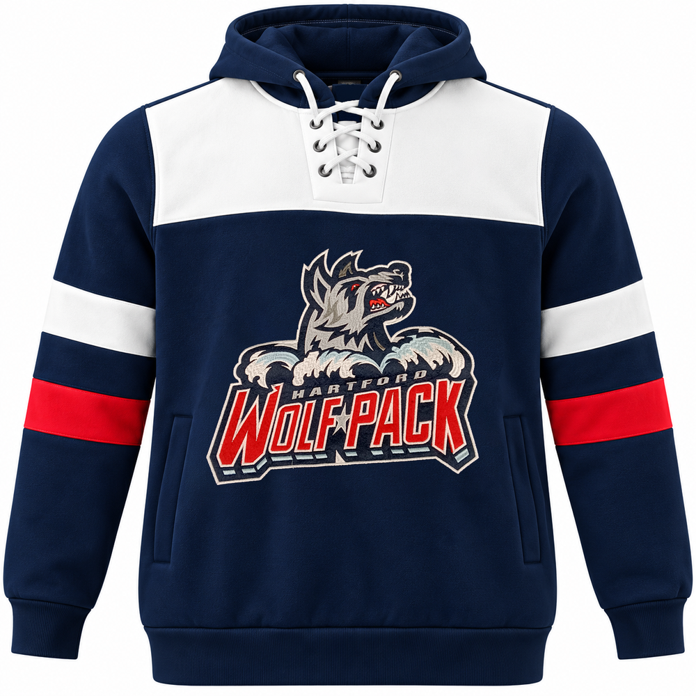Hartford Wolf Pack Embroidered Primary Logo Lace Hoodie - Navy Front View