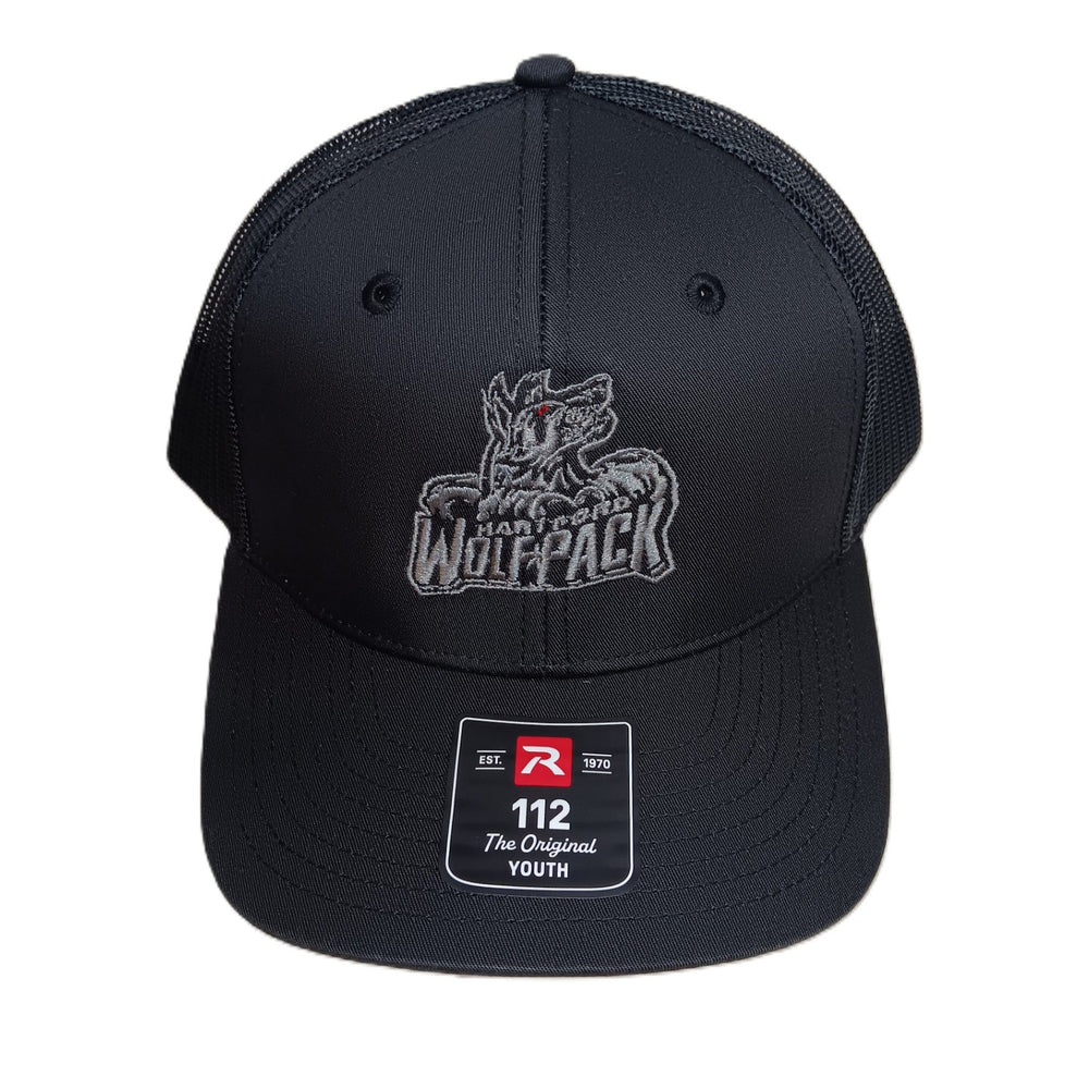 Hartford Wolf Pack Blackout Primary Logo 112Y Richardson Youth Trucker Snapback Cap Product View