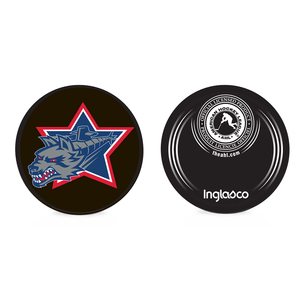 Hartford Wolf Pack Submarine Logo Hockey Puck - Front and Back View