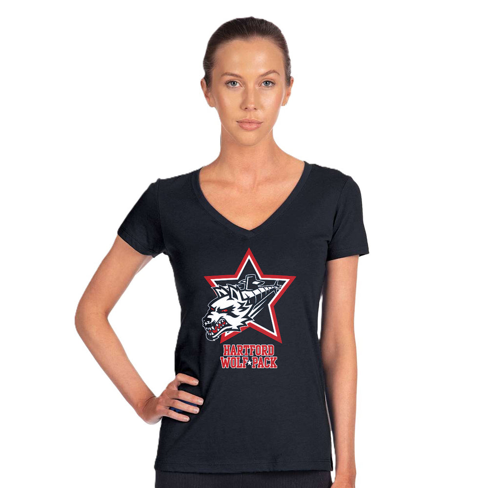 Hartford Wolf Pack Submarine Primary Logo Womens V-Neck T-Shirt