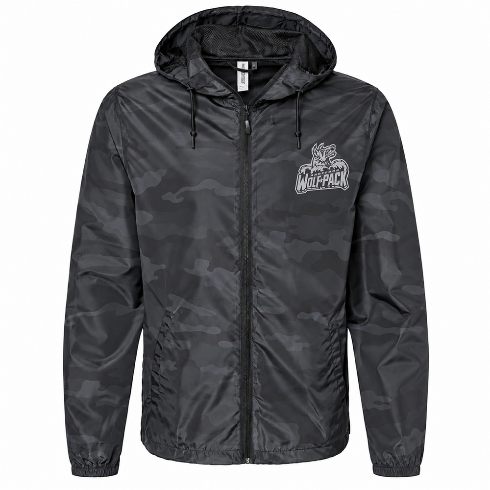 Hartford Wolf Pack Primary Logo Mens Lightweight Windbreaker Full-Zip Camo Jacket Front View