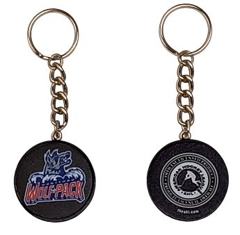 Hartford Wolf Pack Puck Keychain Front and Back View